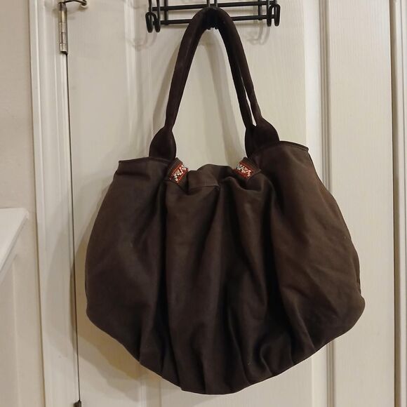 Tasha Polizzi Collection Large Brown Hobo Unique Embroidered & Beaded Flowers - Picture 8 of 8